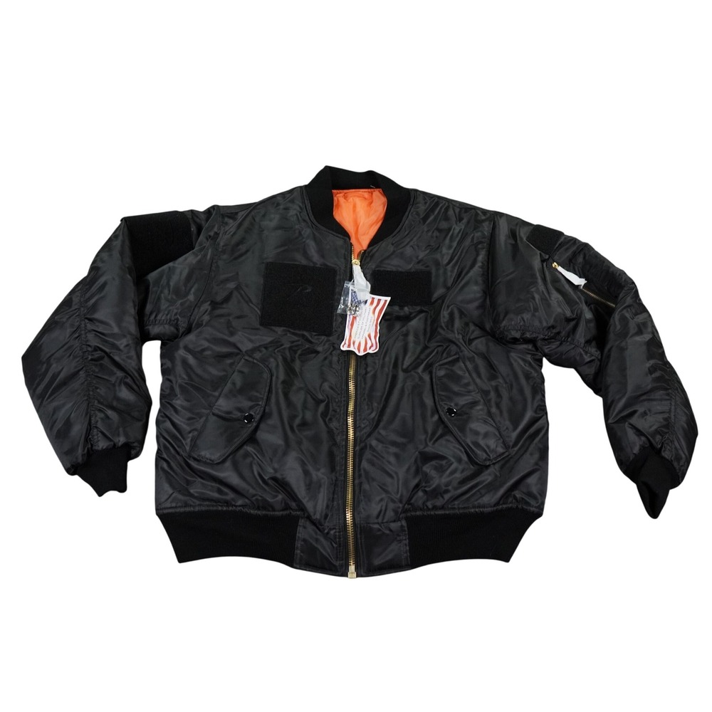Rothco MA-1 Bomber Jacket Men Large Black Nylon Flight New Air Force Reversible